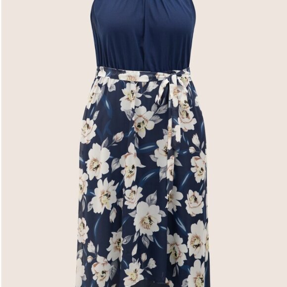 BloomChic Plus Size Floral Patchwork Halter Ties High Low Hem Dress - Picture 4 of 5